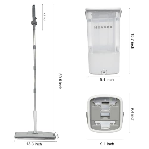 Flat Mop and Bucket System with Wringer Set, Wet Dry Separation Mop and Bucket Set for Hardwood, Vinyl Tile Floor, Wall Cleaner Mop for Household&Commercial Cleaning (Grey)