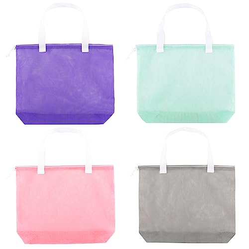 4PCS Large Mesh Beach Tote Bags With Drawstring For Swim,Travel,Poolside - color: White Handle