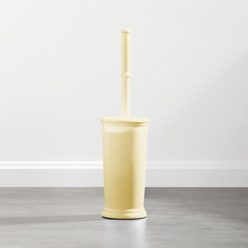 mDesign Toilet Bowl Brush and Holder - Covered Bathroom Brush - Standing Scrubber in Modern Holder - Space Saving, Deep Cleaning for Toilet - Hyde Collection - Light Yellow - color: Light Yellow, size: Pack of 1