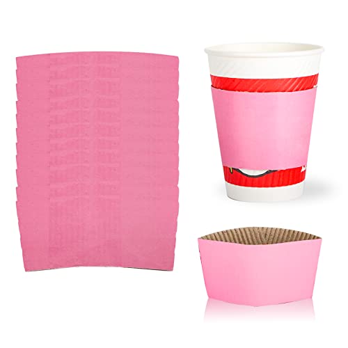 Disposable Coffee Cup Sleeves Corrugated Kraft Paper Coffee Cup Sleeves Holder Protective Insulated Heat Espresso ForHot Drinks 8-24oz (Pink, 100 Pcs) - color: Pink, size: 100 Pcs
