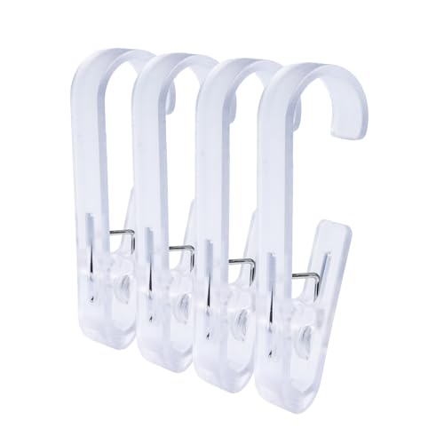 Laundry Hooks with Clips Hanger Closet Organizer Clamps Socks Boot Bras Towels for Bathroom Wardrobe Kitchen Office 4Pcs (Transparent) - color: Transparent-4pcs
