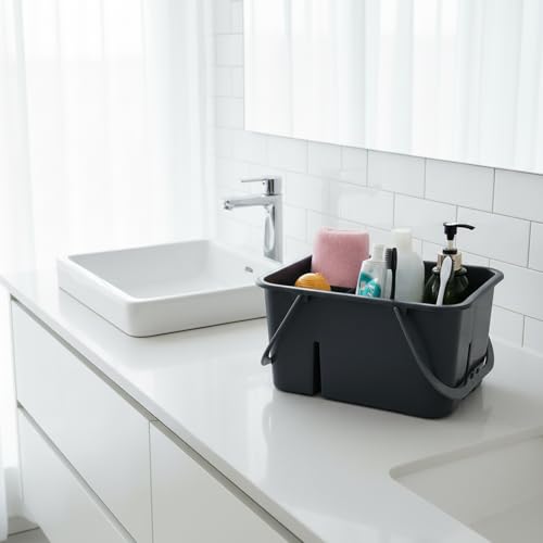 4 Compartment Plastic Utility Tote Caddy, Grey