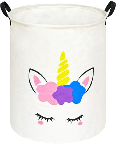 Round Laundry Basket Storage Bins Nursery Hamper Gift Baskets for Home,Office,Home Decor - color: Flower unicorn