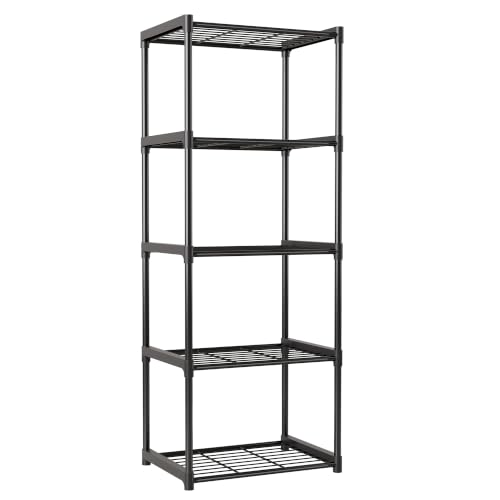 5-Tier Storage Shelves with Plastic Connectors – Metal Shelf Organizer for Pantry, Closet & Bathroom, Space-Saving Sturdy Shelving Unit Rack, Black, 17.3" x 12.8" x 56.7" - color: Black, size: 17.3" x 12.8" x 56.7"(5T)