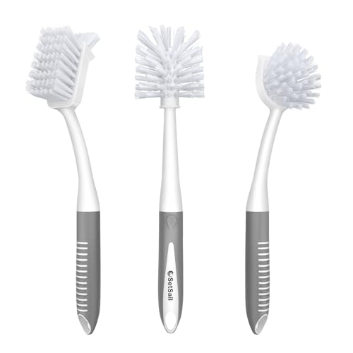 SetSail 3 Pack Dish Brush Set, Long Handle Kitchen Scrub Brush, Gray - color: Gray