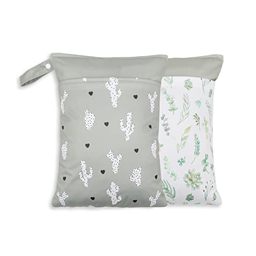2 Pack Wet Dry Bags for Baby Cloth Diapers&Breast Pump Parts, Waterproof Reusable Wet Bag with Two Zippered Pockets & Handle, Beach Pool Gym Bag Stroller Yoga Toiletries Daycare Organizer for Swimsuit Wet Clothes, 11.8 inch x 15.7inch - color: Grey