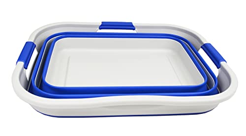 SAMMART 30L(8 gallon) Collapsible Plastic Laundry Basket - Foldable Pop Up Storage Container/Organizer - Space Saving Hamper/Basket - Water Capacity 24L(6.3 gallon) (1, Grey/Purplish Blue) - color: Grey/Purplish Blue