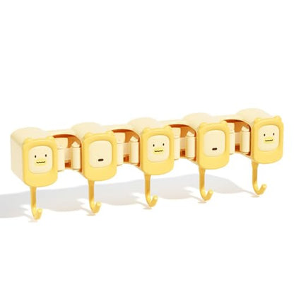 12.8 Inch Broom Holder Wall Mount - Self Adhesive Mop And Broom Organizer Wall Hanging, Cute Cleaning Tool Rack with 4 Grippers 5 Hooks - Brown/Yellow (Yellow) - color: Yellow