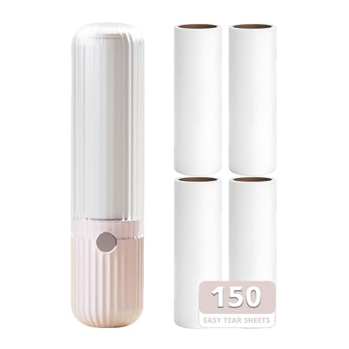Compact Lint Remover with 150 Sheets, 1 Roller & 4 Refills, Pink - color: Pink