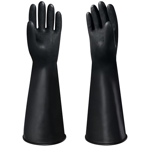 18" Chemical Resistant Gloves, Black Heavy Duty Rubber Gloves - color: 18 Inch