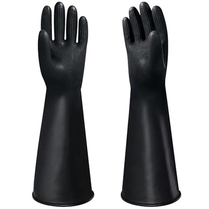 18" Chemical Resistant Gloves, Black Heavy Duty Rubber Gloves - color: 18 Inch