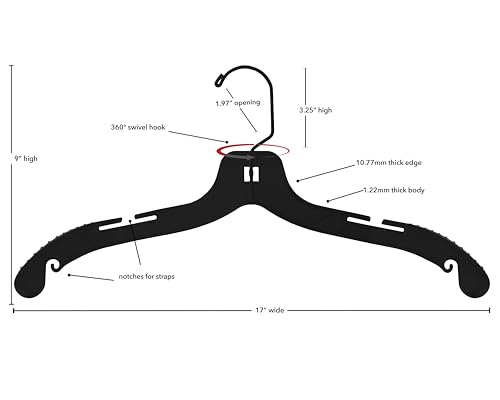 NAHANCO 17” Black Mid-Heavyweight Plastic Hanger, Chrome Hook, 100 Pack - color: Black With Chrome Hook