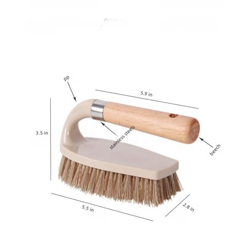 Stiff Bristle Brush, Powerful Cleaning Brush with Wooden Handle for Comfortable Grip. Ideal for Bathrooms, Tiles, Sinks, Carpets, Pools, Garages, and Floor Cleaning. (Gray)