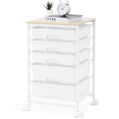 SYKIARIOL Rolling Cart with Drawers, 5 Drawers Utility Cart, Bright White - color: Bright White