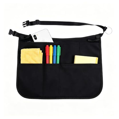 Waterproof Server Apron with 5 Large Pockets, Waist Apron for Women and Men, Cleaning Apron Utility Tool Belt for Waitress Housekeeping Gardening Barista Work Apron, Black
