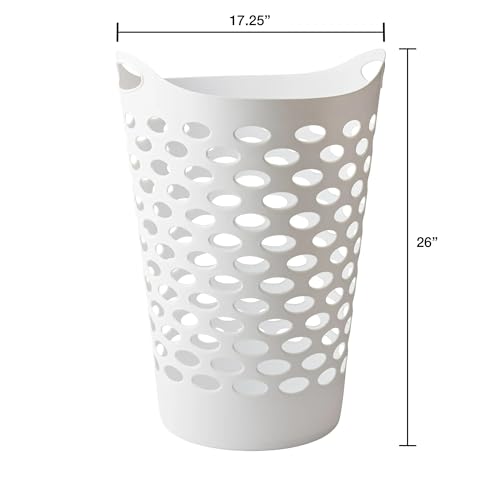 White Plastic Round Laundry Hamper with Comfort Carrying Handles Lightweight Basket for Bedroom, Bathroom, or Dorm Room (3 Pack) - color: White
