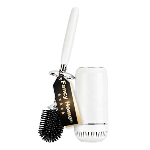 Toilet Brush and Holder Set, Toilet Bowl Brush with Long Handle, High-End Modern Silicone Toilet Brush Set, Non-Scratch Hygienic(Matte White + Silver, A),Father's Day - color: Matte White + Silver