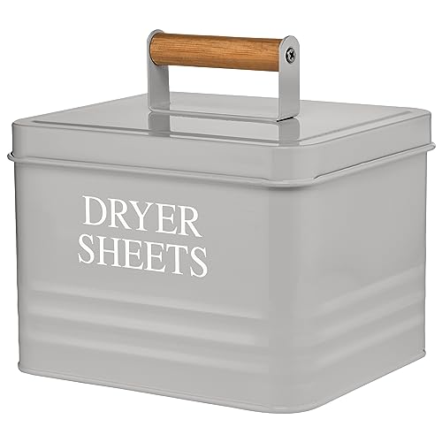 Calindiana Modern Farmhouse Metal Laundry Dryer Sheets Holder Fabric Softener Dispenser with Lid for Laundry Room Decor and Accessories and Space Saving Laundry Room Organization and Storage, Grey - color: Grey