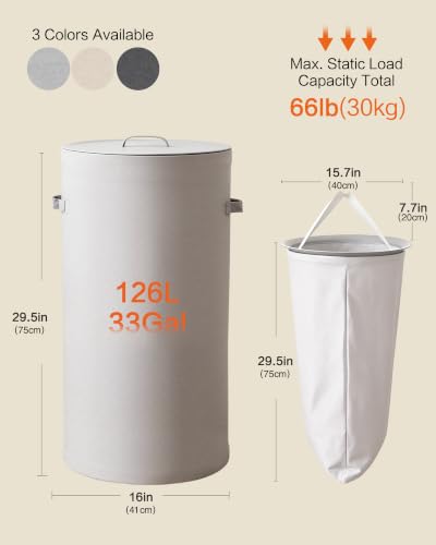 126L Laundry Basket with Lid, Laundry Hamper, Laundry Room, Gray - color: Gray