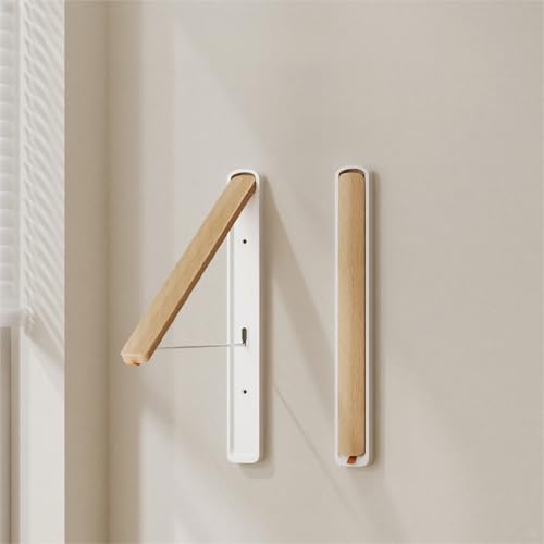 Retractable Wall Mounted Drying Rack - Foldable Clothes Hanger in Walnut or Oak Color for Laundry Room, Closet & Balcony (Oak, 1 Rack) - color: Oak, size: 1 Rack + No Rod