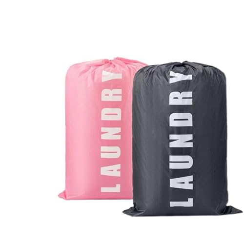 2 Pack Heavy Duty Travel Laundry Bags-Waterproof Drawstring Dirty Clothes Organizer for Camping,Gym&Hotels,Fits Laundry Baskets,Reusable Washable Storage Bags，Grey+Pink - color: Grey+Pink