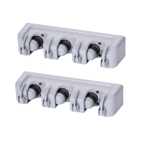 TOGU 2 Pack Mop and Broom Holder Wall Mounted 3 Position Storage Rack with 4 Retractable Hooks Holds up to 7 Tools Utility Weatherproof Holder for Garage Storage Systems Broom Organizer,Gray