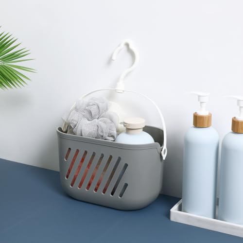 Angoily Hanging Shower Caddy Plastic Hanging Shower Caddy Basket Portable Kitchen Organizer Storage Basket with Hook for Home Grey - color: Grey
