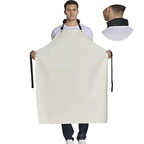 Rubber Waterproof Apron Butcher Heavy Duty -Oil Chemical Resistant Safety Aprons for Cleaning Fish, DishWashing - color: White, size: Large