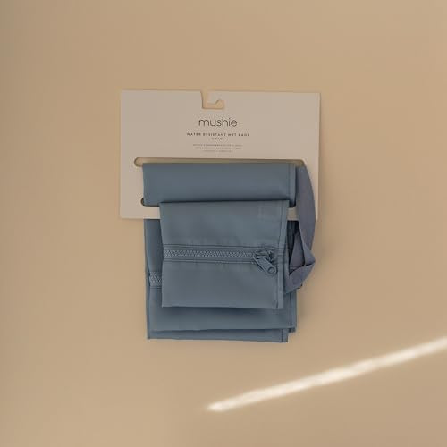 mushie Water Resistant Wet Bags | Large & Small Reusable Storage Bag for Baby Items and Travel | Zippered Pockets with Handle | Machine Washable, Set of 2 (Tradewinds) - color: Tradewinds