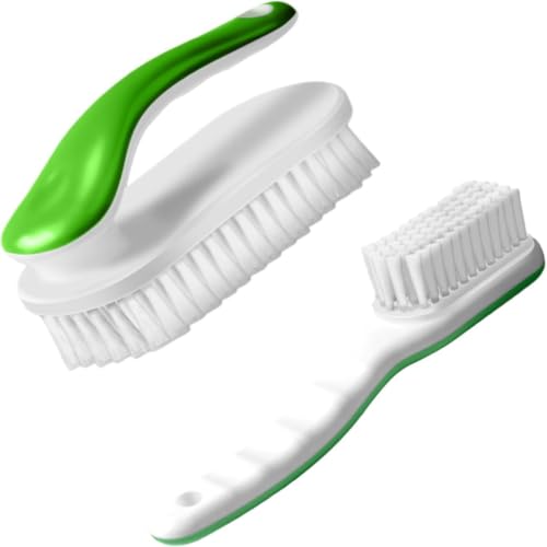 2 Pack Shoe & Laundry Cleaning Brush,Household Soft Bristle Scrubbing for Clothes,Bathroom Stains Removal,Ergonomics Grip Easy Hold - color: Green-01