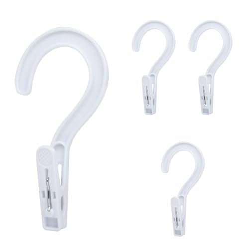 Andiker 4pcs Laundry Hooks with Clips, 5.2" Super Strong Clamping Plastic Single Clip Hangers Portable Travel Hangers with Clips to Hang Socks Towels Boots and Dry Wet Clothes (White) - color: White