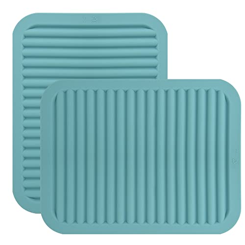 Silicone Trivets for Hot Dishes, Pots and Pans, Hot Pads for Kitchen Counter, Heat Resistant Trivets for Quartz Countertops, Hot Pads, Silicone Pot Holders Mats, Teal Table Trivet Mat, Set 2 - color: A04: Rectangular-teal