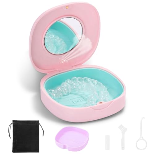 Doboli Retainer Case,Slim Aligner Mouth Guard Case Compatible with Invisalign Pink - color: Pink