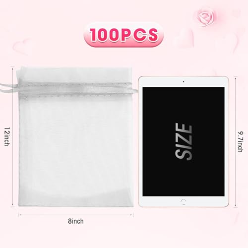 ANZNKU 50 Pcs Large Organza Bags 8x12, Small Mesh Gift Bags Drawstring Bulk - color: Mixed Color