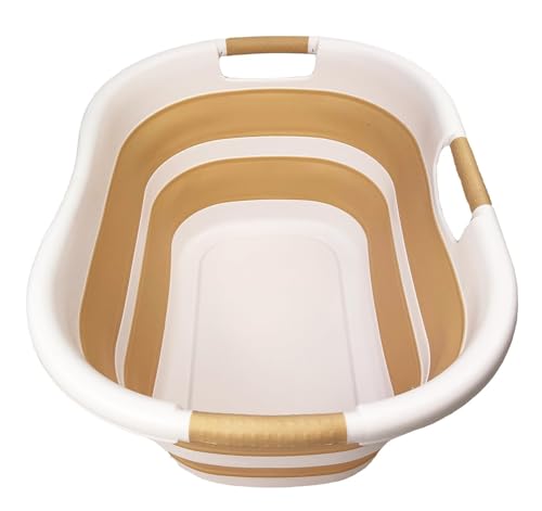 SAMMART 40L (10.5 gallon) Plastic Foldable Laundry Basket/Tub - Collapsible, Space Saving and Portable Laundry Hamper, Ideal for Home, Travel, Dorm, and Camping (1, White/Beige) - color: White/Beige