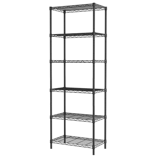 SINGAYE 6 Metal Shelves Wire Shelving Storage Shelf Adjustable Unit Pantry - color: Black, size: 6 Tier 12"Dx22"Wx69.5"H