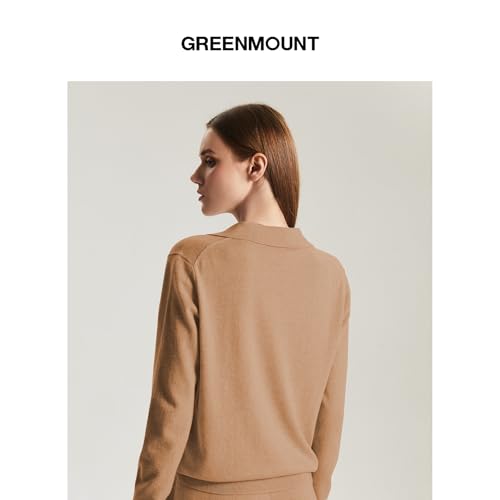 GreenMount Women's Deep V-Polo Casual Loose Cashmere Sweater Pullover Lapel Long Sleeve for Women Keep 37.5° Warm - color: Camel, size: X-Large