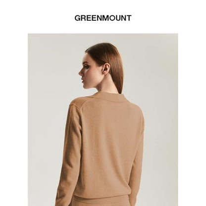 GreenMount Women's Deep V-Polo Casual Loose Cashmere Sweater Pullover Lapel Long Sleeve for Women Keep 37.5° Warm - color: Camel, size: X-Large