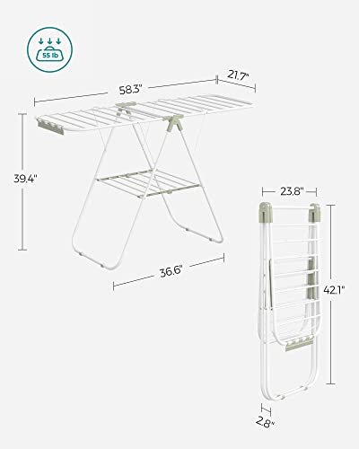 SONGMICS Clothes Drying Rack, Foldable Space-Saving Laundry Drying Rack - color: White + Green, size: 1 Tier （21.7"d x 58.3"w x 39.4"h）