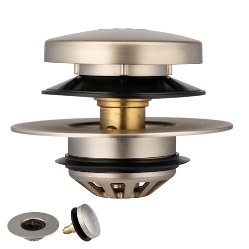 Artiwell Tub Drain, 2 in 1 Pop-up Bathtub Plug with Hair Catcher - color: Brushed Nickel