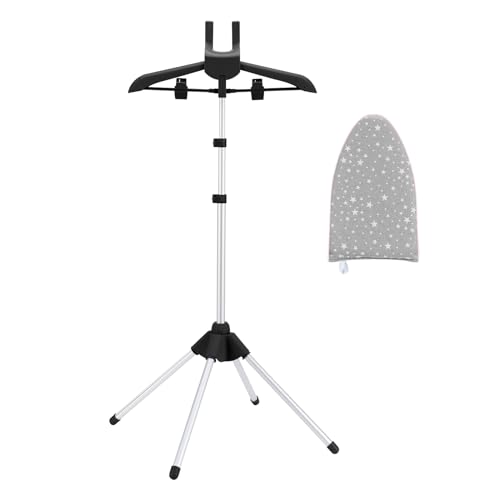 Garment Steamer Rack & Garment Steamer Ironing Glove for Steaming Clothes, Adjustable Garment Hanger Standing Handled Mini Ironing Board, Hanging Steamer Ironing Accessories for Clothes, Black - color: Black