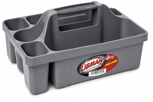 Libman Maid Caddy Cleaning Organizer, Heavy-Duty Janitorial Carry Caddy with Bottle Holders, Toilet Brush Holder & Tool Compartments, Commercial Cleaning Supply Tote - color: Gray