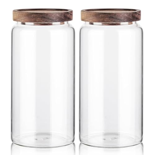 Labina Glass Jar with Wood Lid, Airtight Kitchen Storage Canister - size: A6: 40 Oz 2 pcs