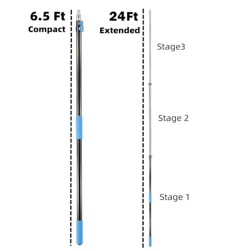 30 Foot High Ceiling Fan, Cobweb Duster with 6-24ft Extension Pole - size: 24ft