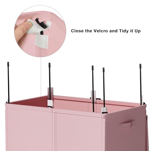 WOWLIVE 154L Double Laundry Hamper 2 Section with Lid and Removable Bags - color: Pink, size: 154l (24.8x 14.2 X 26.8 Inches)
