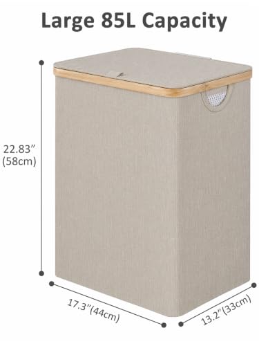IEGrow Laundry Hamper with Lid,85L Laundry Basket with Mesh Bags,Oatmeal - color: Oatmeal, size: 85L