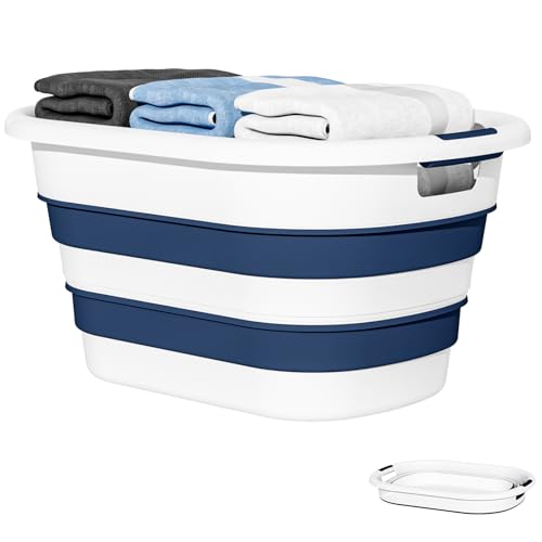 OOAMBB 43L(11.5Gallon) Collapsible Laundry Basket Plastic (Blue, 1 Pack) - color: Blue