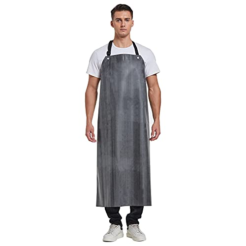Rubber Waterproof Apron Butcher Heavy Duty -Oil Chemical Resistant Safety Aprons for Cleaning Fish, DishWashing - color: Black Red, size: X-Large