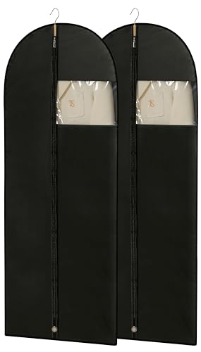 Dress Bags for Gowns, 65'' Long Garment Bags for Hanging Clothes, Dress Garment Bag, Black Dress Bag with Clear Window for Dresses, Coats, Uniforms（2 Packs） - color: Black, size: 65" - 2 Pack