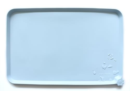 Hoki Found Silicone Pet Food Mats - Non Slip Bowl Placemats for Dogs & Cats - Waterproof, Suitable for Carpet - Frost - color: Frost, size: 19" x 12"